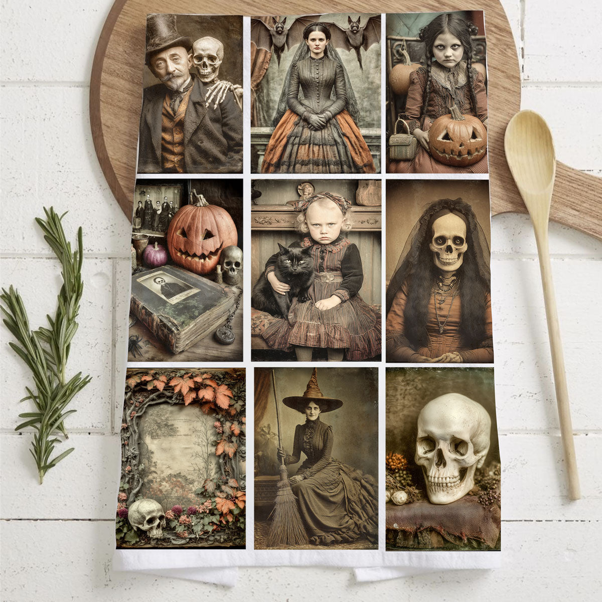 Vintage Halloween Creepy Picture Dish Towel