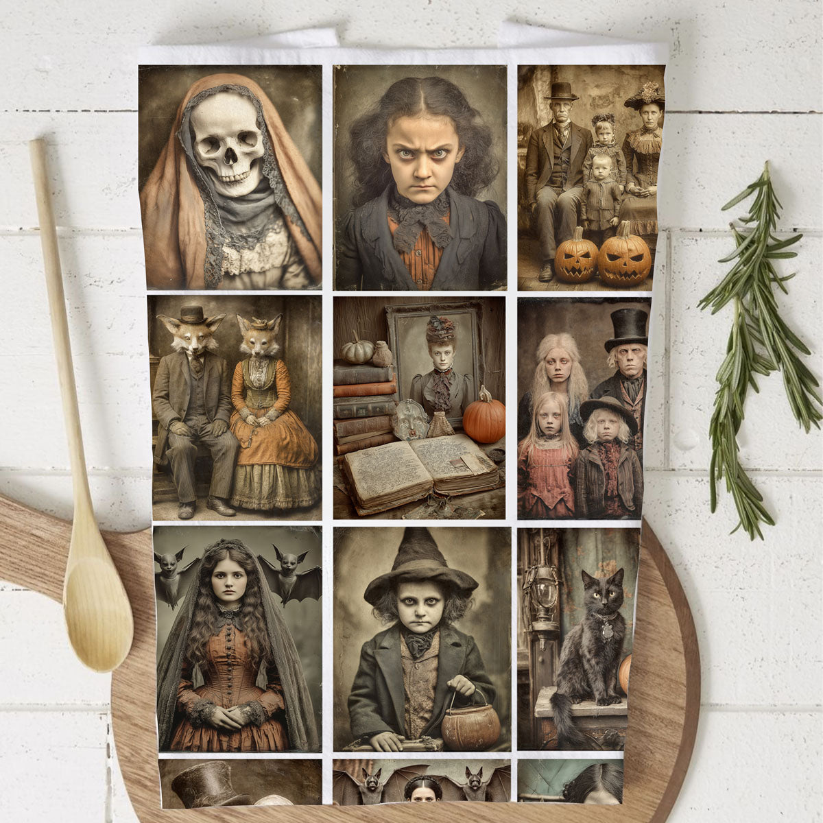 Vintage Halloween Creepy Picture Dish Towel