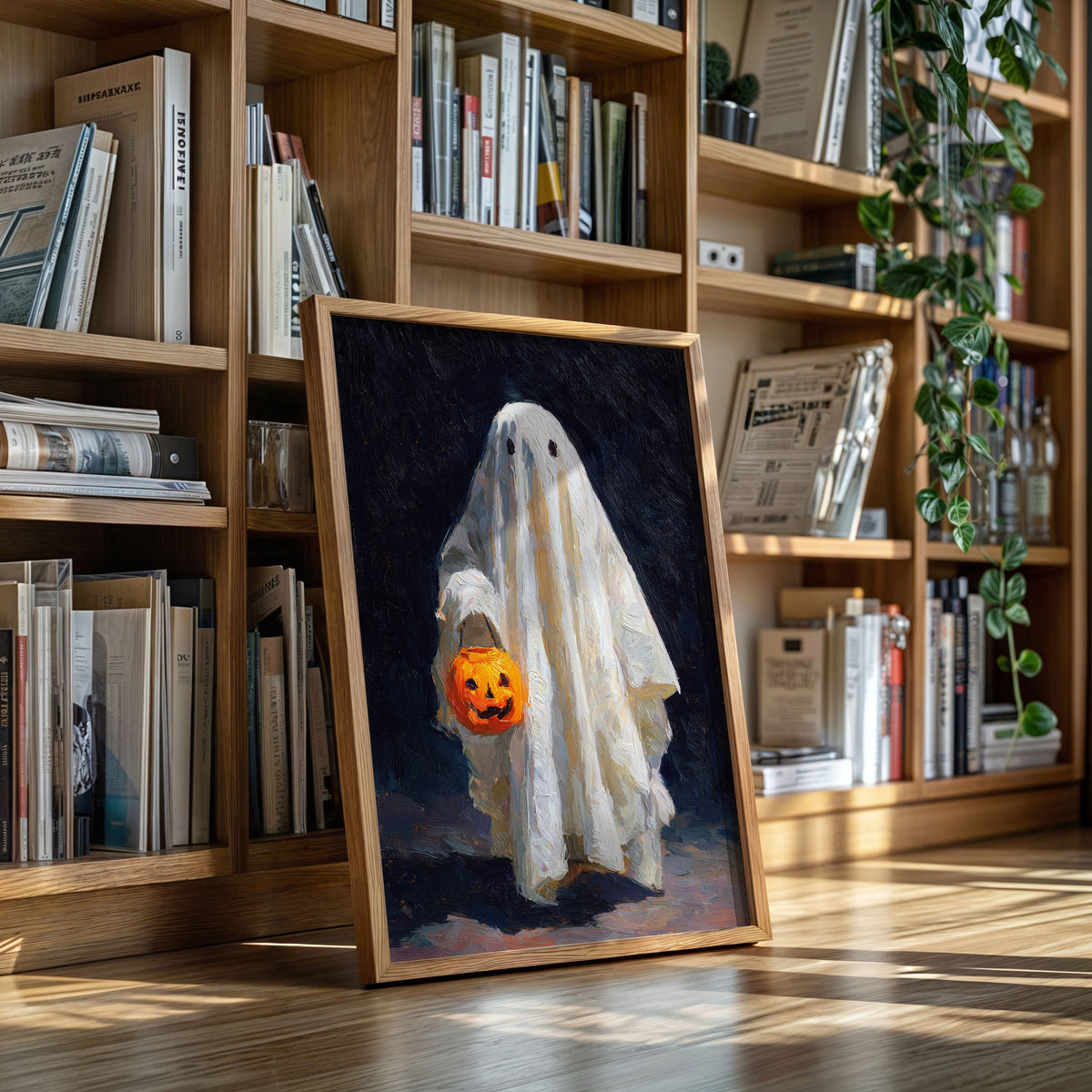 Harvest Moon & Mischief Ghost Halloween Wall Art