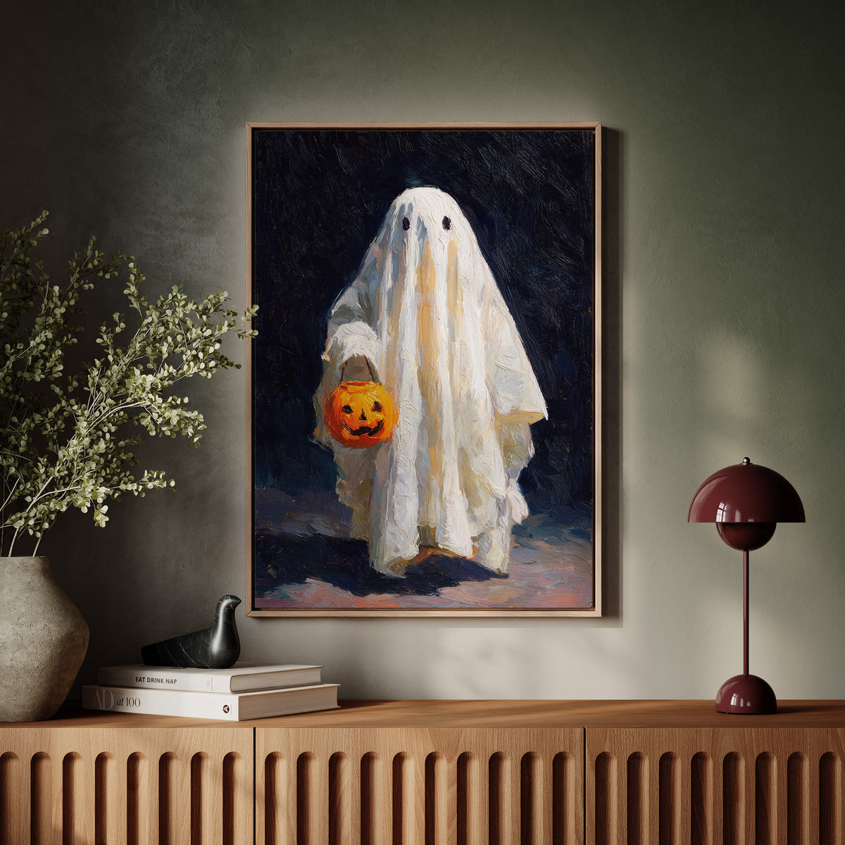 Harvest Moon & Mischief Ghost Halloween Wall Art
