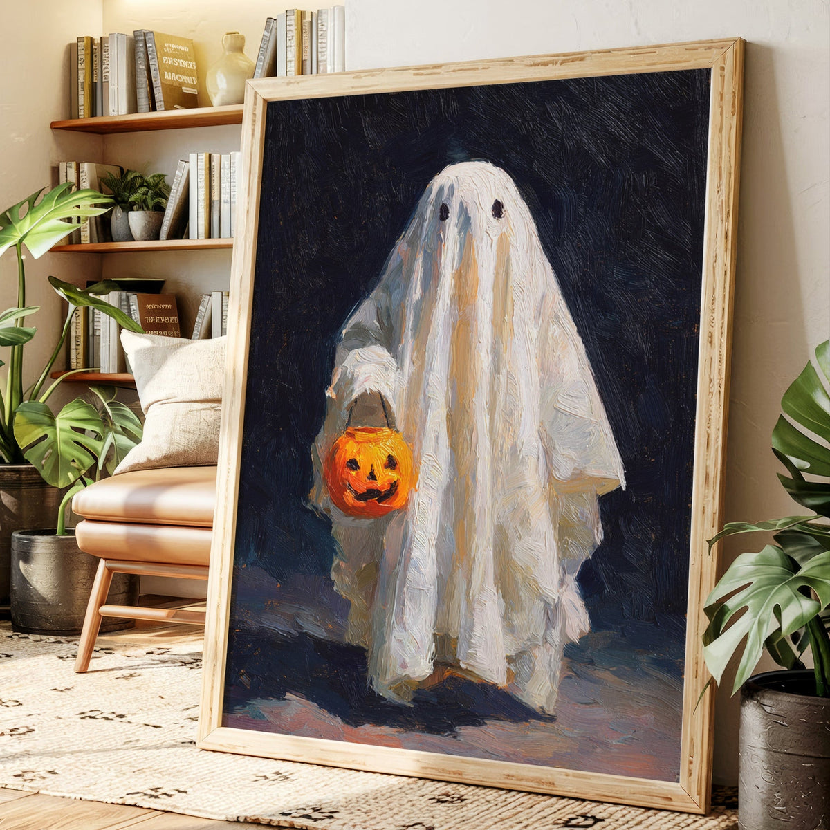 Harvest Moon & Mischief Ghost Halloween Wall Art