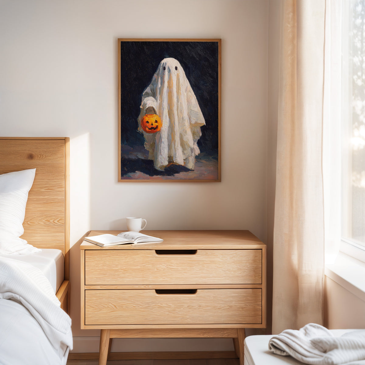 Harvest Moon & Mischief Ghost Halloween Wall Art