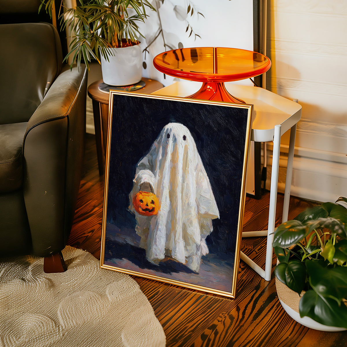 Harvest Moon & Mischief Ghost Halloween Wall Art