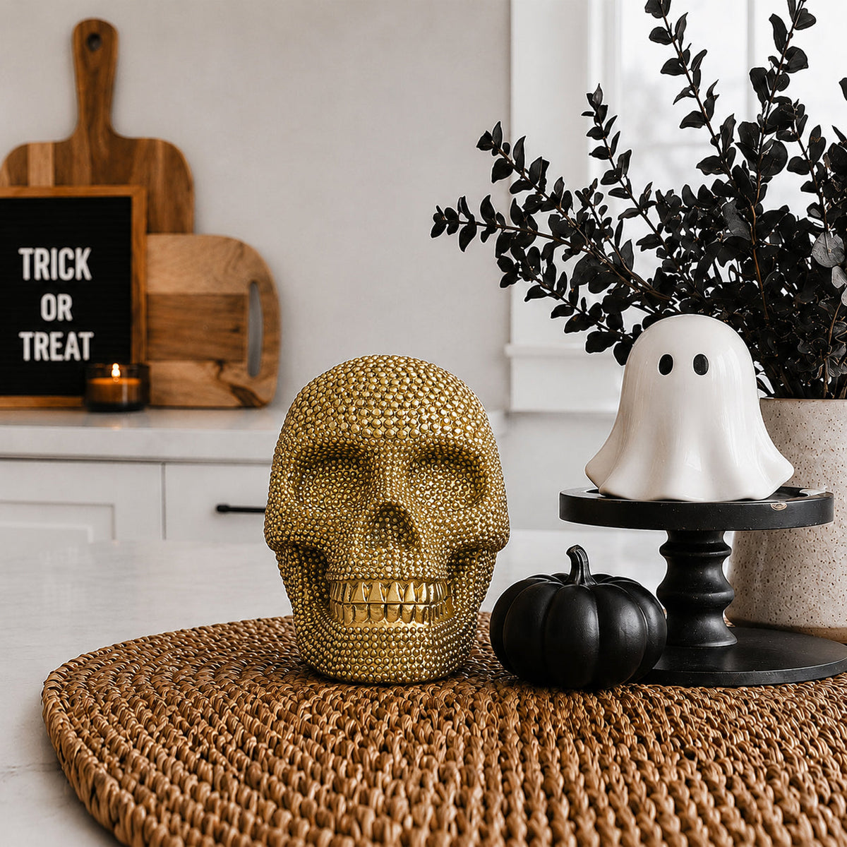 Jeweled Skull Figurine – Gold or Silver