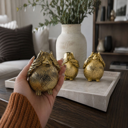 Gold Wise Bird Figurines – See No Evil, Hear No Evil, Speak No Evil
