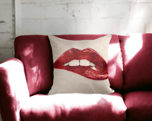 Pucker Up Embroidered Lip Throw Pillow