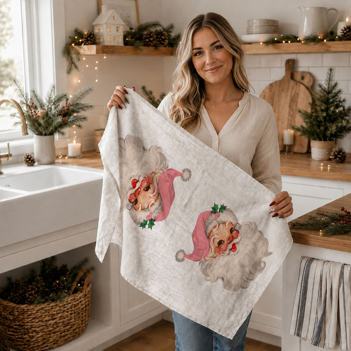 Gia Roma — Pink Santa Vintage Kitchen Towel