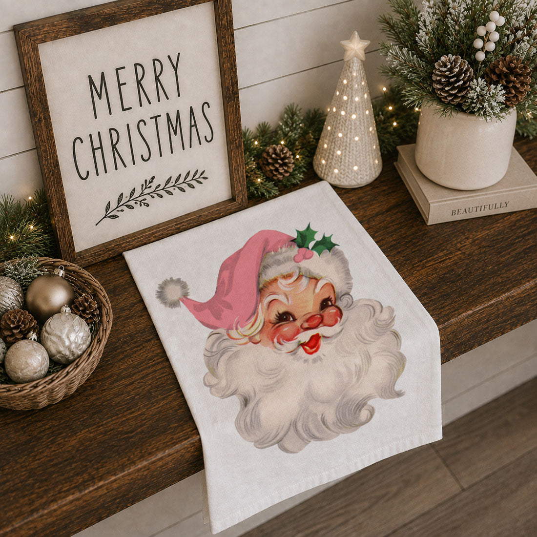 Gia Roma — Pink Santa Vintage Kitchen Towel