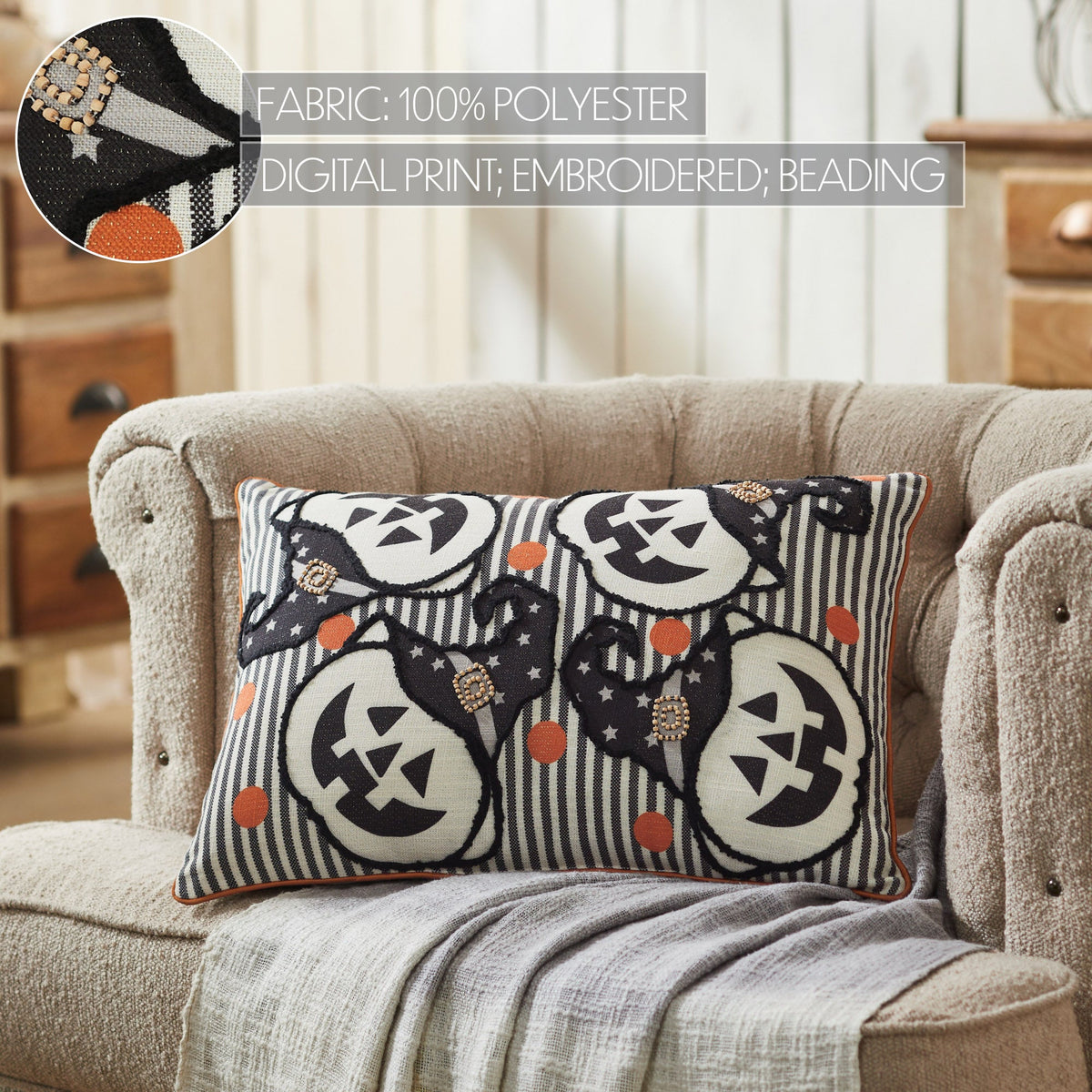 Vintage Jack-O'-Lantern Halloween Accent Pillow