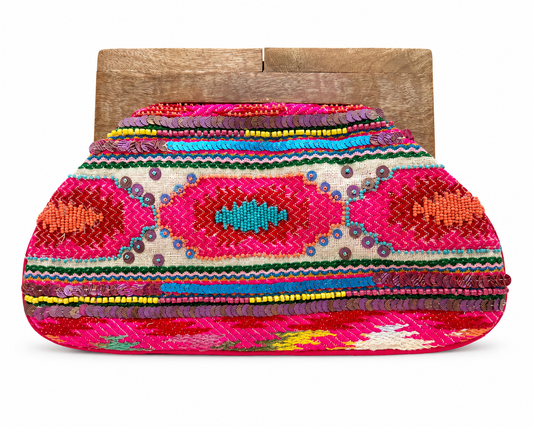Hot Pink Beaded Statement Clutch – Embroidered Handbag