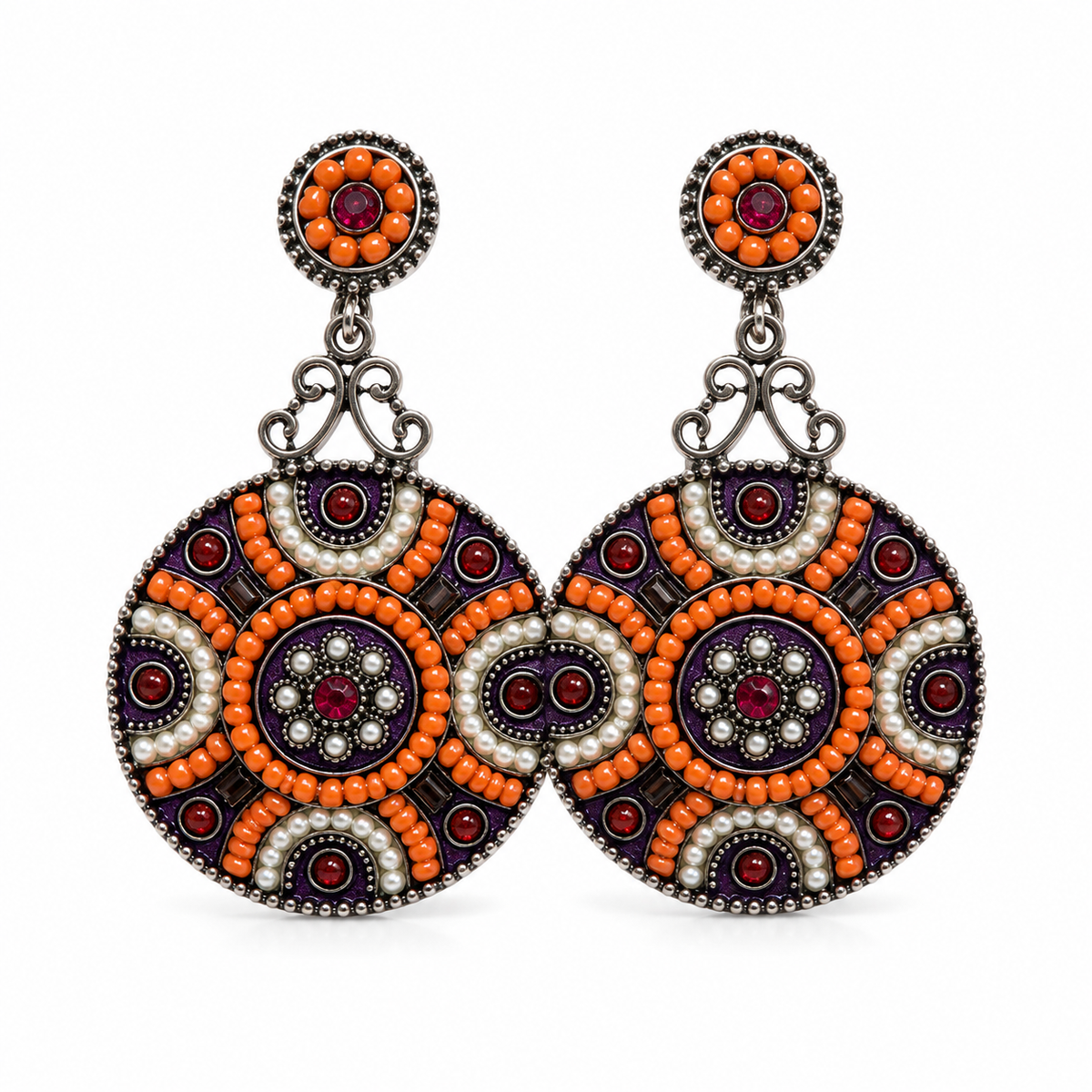 Mosaic Statement Earrings – Boho Beaded Disc Earrings