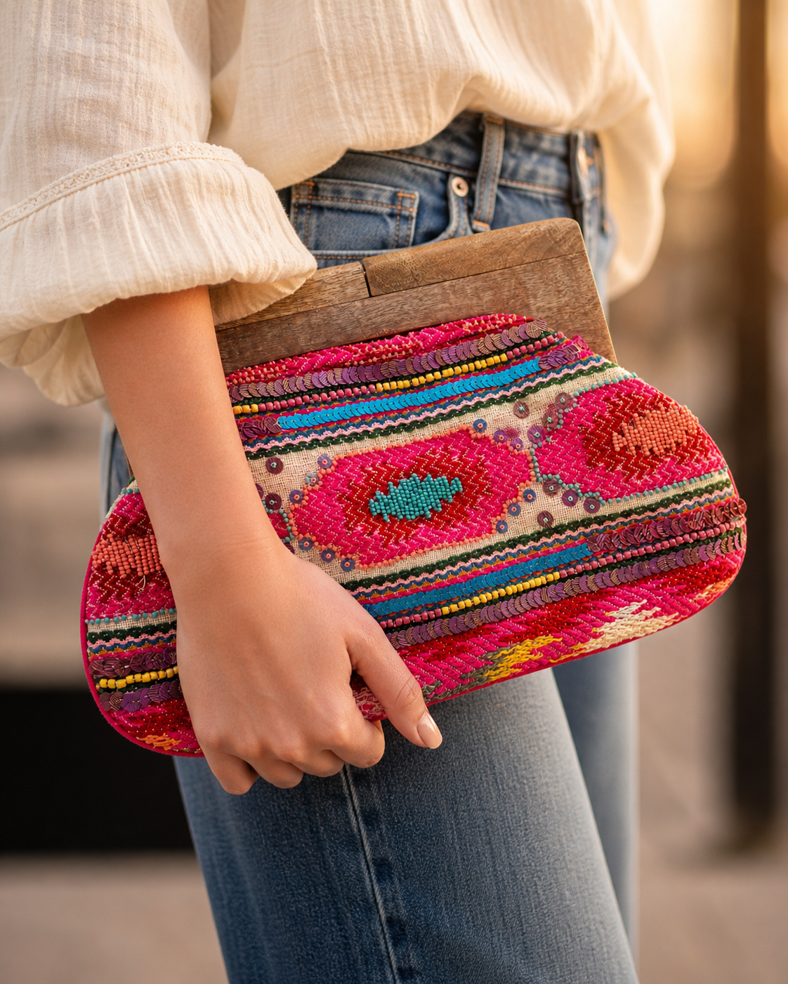 Hot Pink Beaded Statement Clutch – Embroidered Handbag
