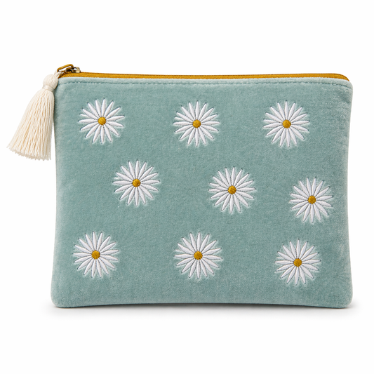 Velvet Daisy Coastal Pouch – Dusty Blue