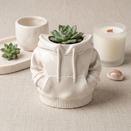 Hoodie Planter – Gypsum White 4"